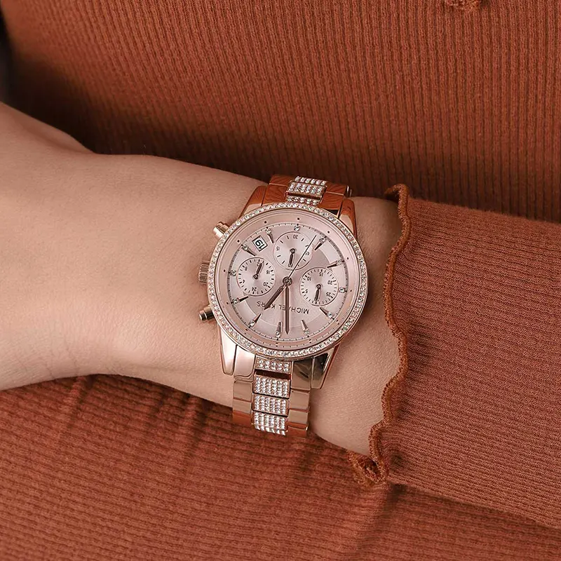 Michael Kors Ritz Chronograph Rose Gold-tone Ladies Watch- MK6485